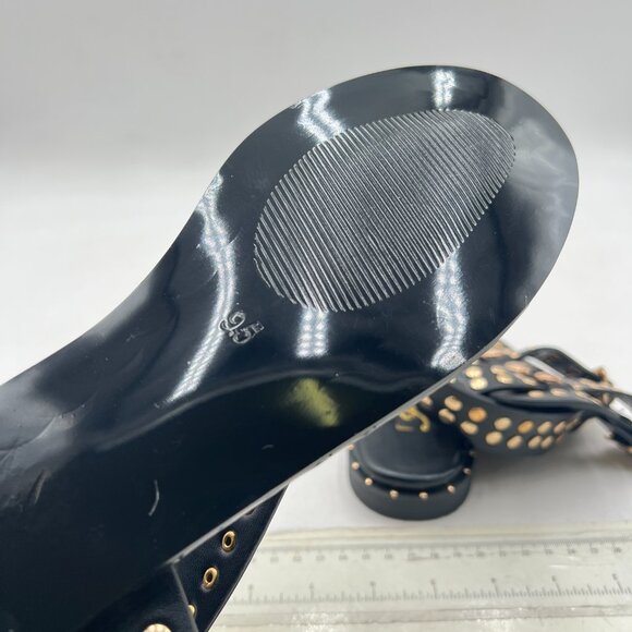 FOWT Black Round Split Toe Sandal Rivet Studded Flat Gladiators Ankle Strap Shoe - Picture 6 of 8